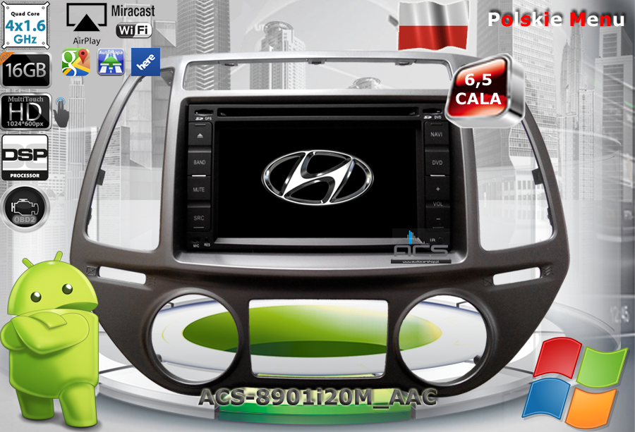 Radio dedykowane Hyundai I20 od 2012r. AutoAC Android 4.4