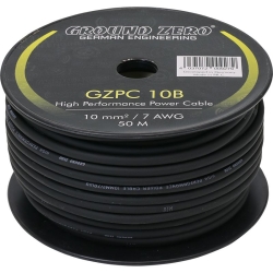 Ground Zero GZPC 10B Kabel - pzewód zasilający 10 mm2 / 7 AWG CCA, kolor czarny, na rolce znajduje się 50 metrów. Podana cena za 1 metr.