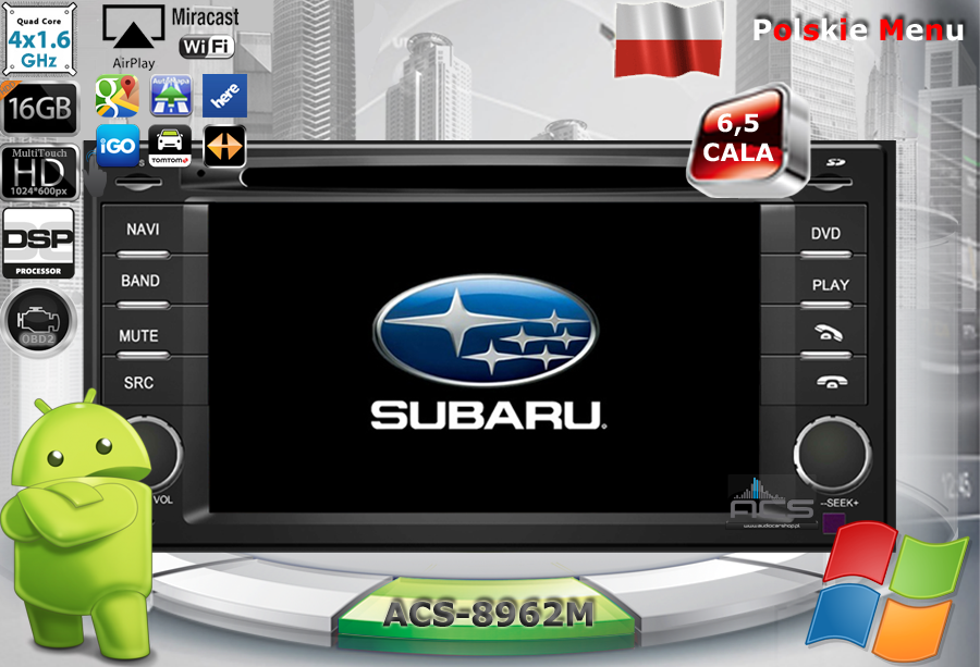 Radio Dedykowane Subaru Forester Impreza Android 4.4.4 Cpu 4X1.6Ghz Ram 1Ghz Dys